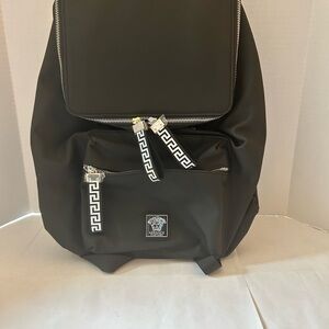 Versace Black Backpack with Greek Key Details